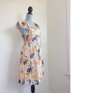 Vanessa Virginia Silk Abstract Print Sheath Dress Cinched Waist Cap Sleeve Tie 2